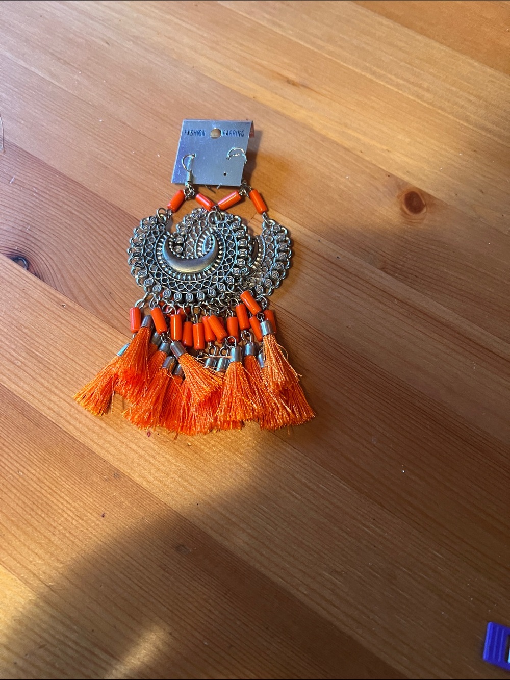 Bohemian Orange Tassel Statement Earrings